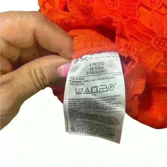 Banana Republic Size 8 Orange Lace Pleated Short Sleeve V-Neck Sheath Dress - Picture 9 of 10